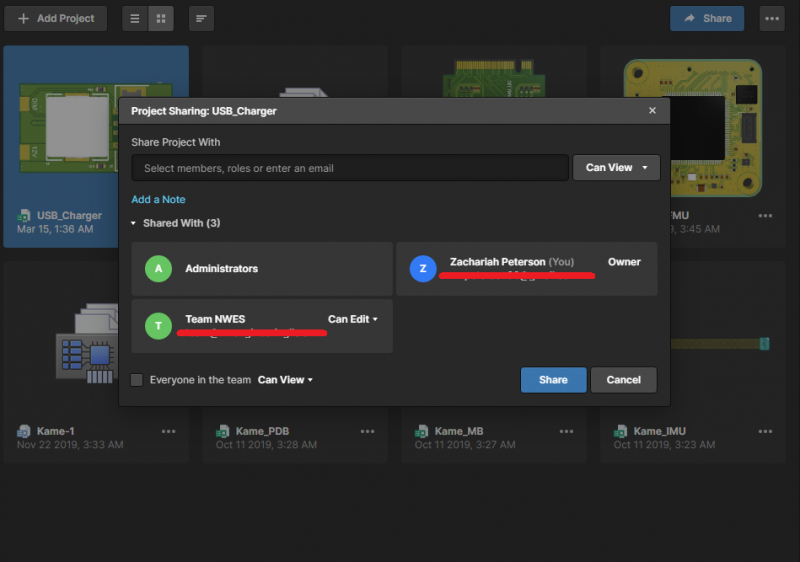 Screenshot showing user access control in Altium 365