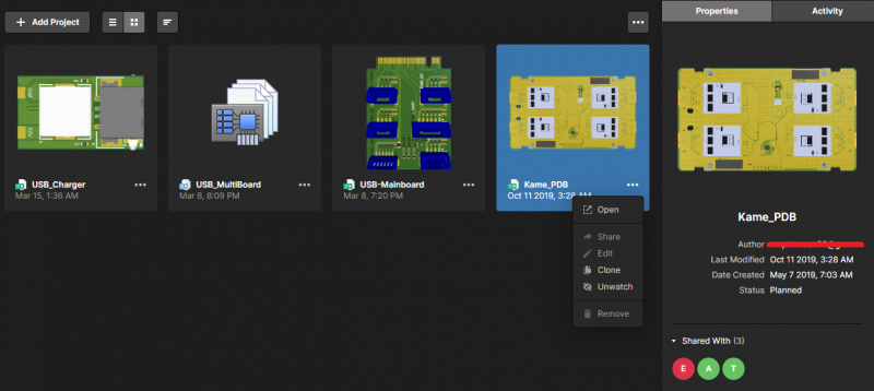 Screenshot showing limited project access in Altium 365