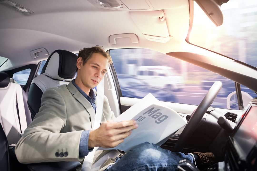 Reading magazine in autonomous car